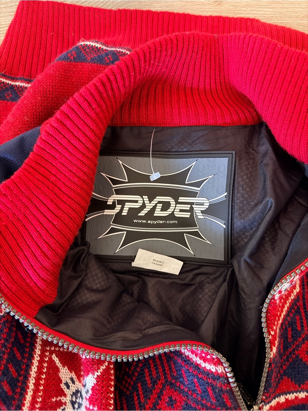 Vintage Spyder Lined Ski Sweater Men's Large Red Nordic Fair Isle 1/4 Zip - Picture 7 of 9